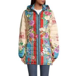 Johnny Was Santa Fe Reversible Down Parka Floral Boho Coat Sz S Statement Jacket